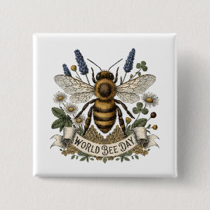 Badge Carré 5 Cm Illustration botanique vintage pour la Journée mon