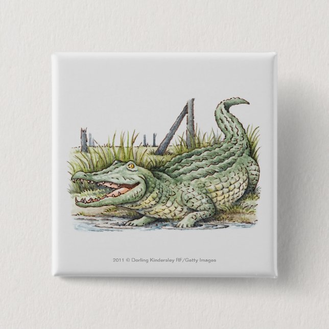 Badge Carré 5 Cm Illustration d'alligator sur le rivage (Devant)