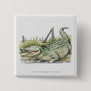 Badge Carré 5 Cm Illustration d'alligator sur le rivage
