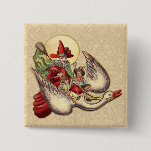 Badge Carré 5 Cm Illustration d'antiquité de Mère Goose Child