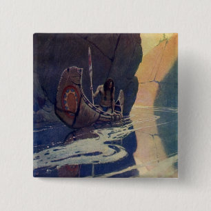 Badge Carré 5 Cm Illustration d'art de N. C. Wyeth de pagaie de can