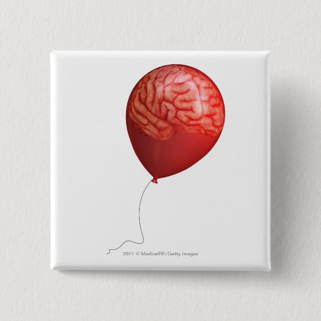Badge Carré 5 Cm Illustration de ballon avec un cerveau superposé (Devant)
