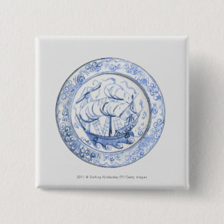 Badge Carré 5 Cm Illustration de bateau de plat du 16ème siècle