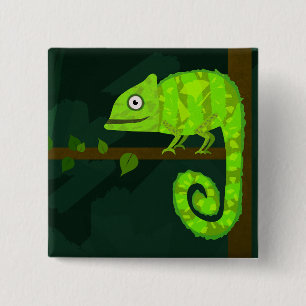 Badge Carré 5 Cm Illustration de caméléon vert mignon Reptile tropi
