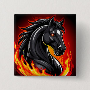 Badge Carré 5 Cm Illustration de cheval noir ardent aux yeux brilla