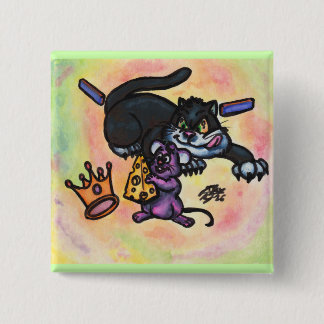 Badge Carré 5 Cm Illustration de dessin animé chat souris fromage c