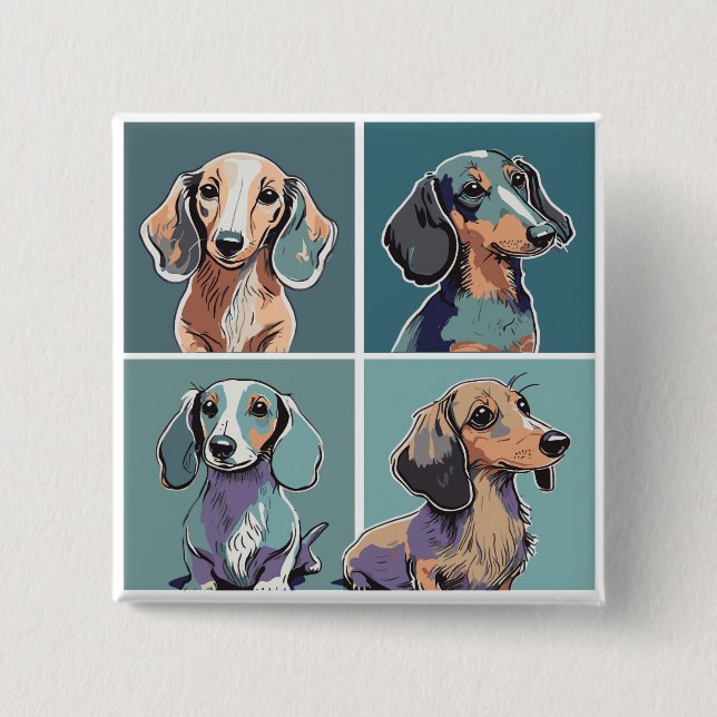 Badge Carré 5 Cm Illustration de Four Dachshunds (Devant)