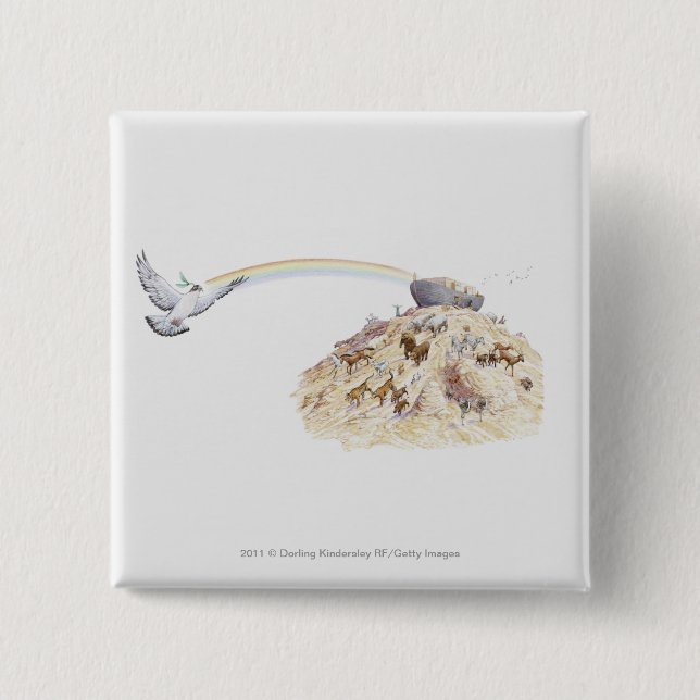 Badge Carré 5 Cm Illustration de l'arche de Noé avec partir (Devant)