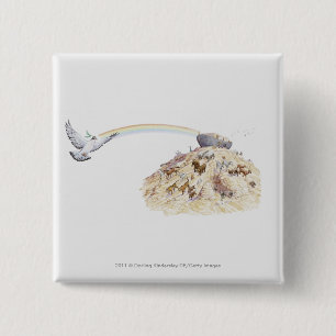 Badge Carré 5 Cm Illustration de l'arche de Noé avec partir