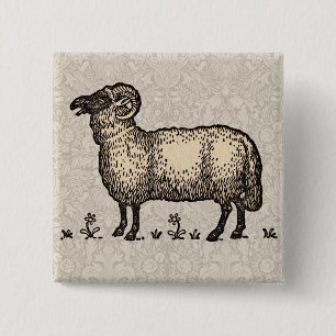 Badge Carré 5 Cm Illustration de mouton vintage : Art classique de