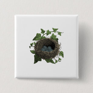Badge Carré 5 Cm Illustration de nid d'oiseaux Vintage