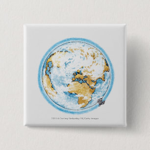 Badge Carré 5 Cm Illustration de satellite satellisant la terre