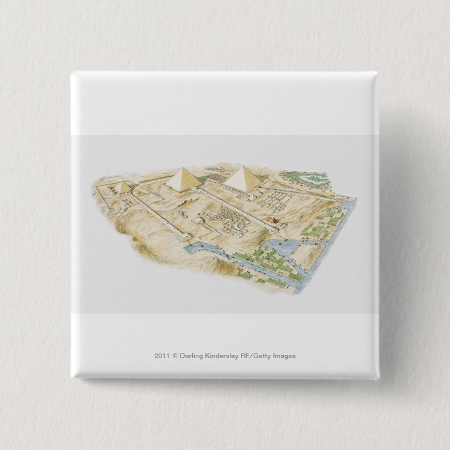 Badge Carré 5 Cm Illustration des pyramides de Gizeh (Devant)