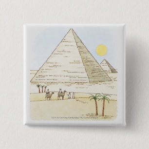 Badge Carré 5 Cm Illustration des pyramides et des hommes avec des