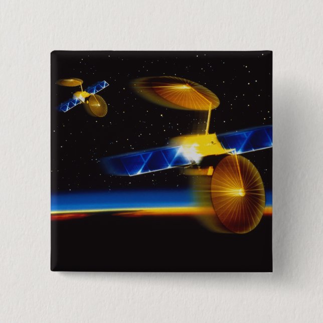 Badge Carré 5 Cm Illustration des satellites à l'horizon terrestre (Devant)