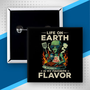 Badge Carré 5 Cm Illustration drôle d'un barbecue extraterrestre Ré