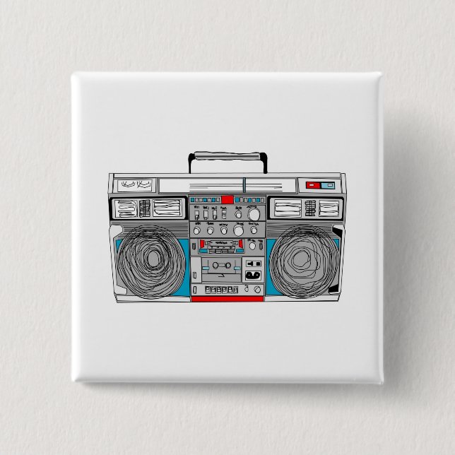 Badge Carré 5 Cm illustration du boombox 80s (Devant)
