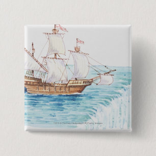 Badge Carré 5 Cm Illustration du bord de approche de bateau de la