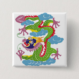 Badge Carré 5 Cm Illustration du vol de dragon chinois
