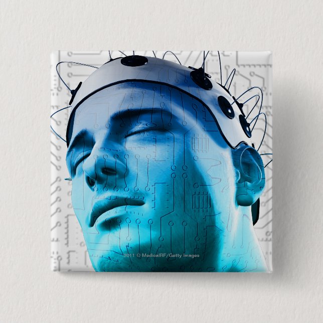 Badge Carré 5 Cm Illustration d'un homme utilisant un casquette des (Devant)