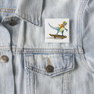 Badge Carré 5 Cm Illustration D'Un Raptor Skateboard.