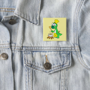 Badge Carré 5 Cm Illustration D'Une Cuisine De Parasaurolophus Dino