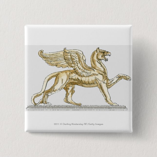 Badge Carré 5 Cm Illustration d'une statue de griffon (Devant)