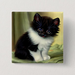 Badge Carré 5 Cm Illustration vintage Tuxedo Kitten