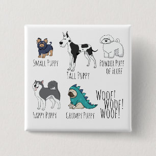 Badge Carré 5 Cm Illustrations de chien mignon poème chiot