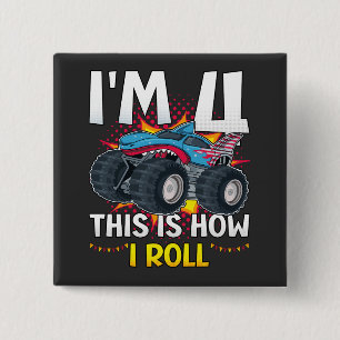 Badge Carré 5 Cm I'm 4 Voici comment je roule Monster Truck Carré