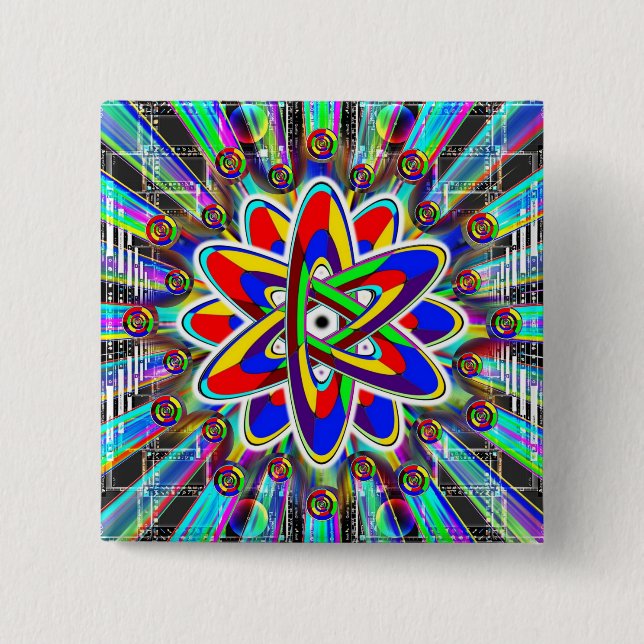 Badge Carré 5 Cm Image atomique arc-en-ciel impossible (Devant)