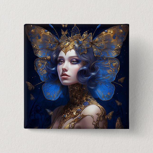 Badge Carré 5 Cm Imaginaire Blue Gold Fairy (Devant)