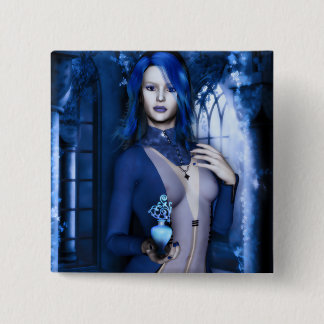 Badge Carré 5 Cm Imaginaire de sorcière gothique bleu de minuit