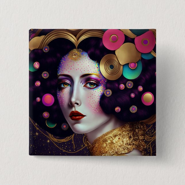Badge Carré 5 Cm Imaginaire Glam Woman Pop Art Button (Devant)