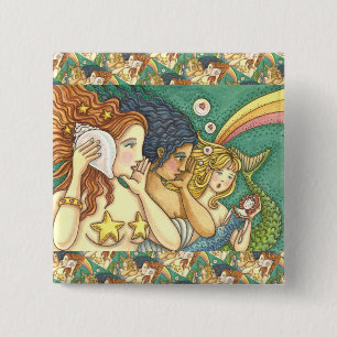 BADGE CARRÉ 5 CM IMAGINAIRE MERMAID SISTERHOOD PARTAGER DES SAVOIRS