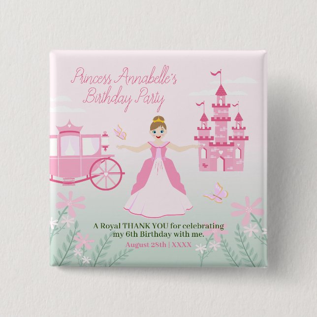 Badge Carré 5 Cm Imaginaire rose princesse fête d'anniversaire (Devant)