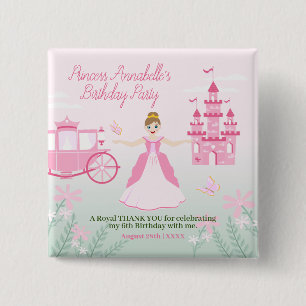 Badge Carré 5 Cm Imaginaire rose princesse fête d'anniversaire