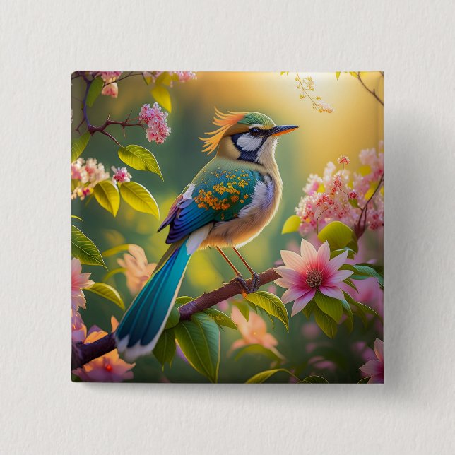 Badge Carré 5 Cm Imaginaire Turquoise à ailes vert (Devant)