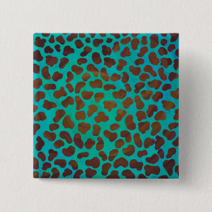 Badge Carré 5 Cm Impression Brown et Turquoise dalmate