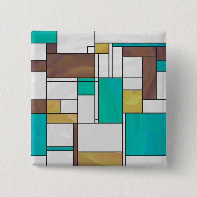 Badge Carré 5 Cm Impression Brown jaune Turquoise Mondrial (Devant)