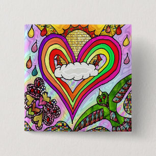 Badge Carré 5 Cm Impression d'art de cœur arc-en-ciel psychédélique