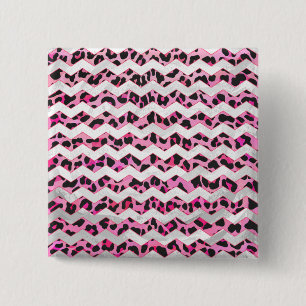 Badge Carré 5 Cm Impression léopard noir et rose chaud