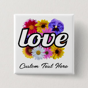 Badge Carré 5 Cm In Bloom - Amour avec Carré Floral Bouquet Button