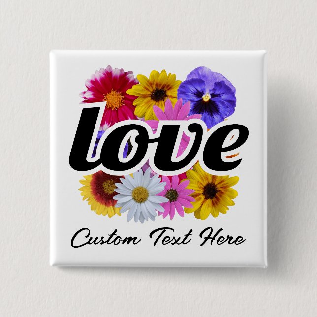 Badge Carré 5 Cm In Bloom - Amour avec Carré Floral Bouquet Button (Devant)