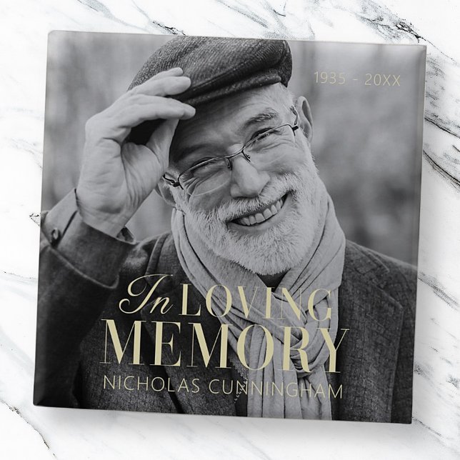 Badge Carré 5 Cm In Love Memory Modern Elegant Photo Memorial (Créateur téléchargé)