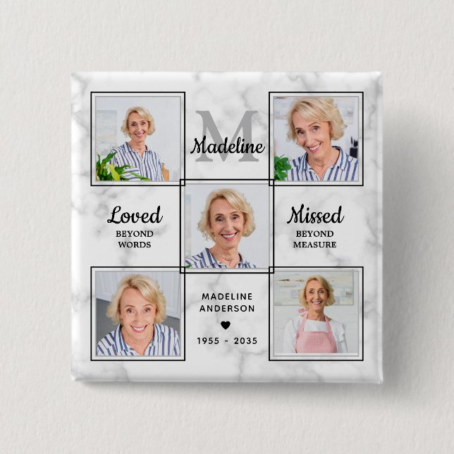 Badge Carré 5 Cm In Love Memory Photo Collage Funérailles commémora (Devant)