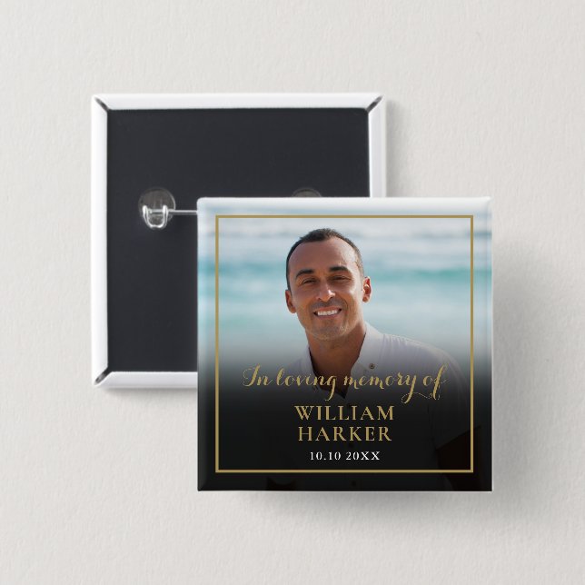 Badge Carré 5 Cm In Loving Memory Funeral Photo (Devant & derrière)