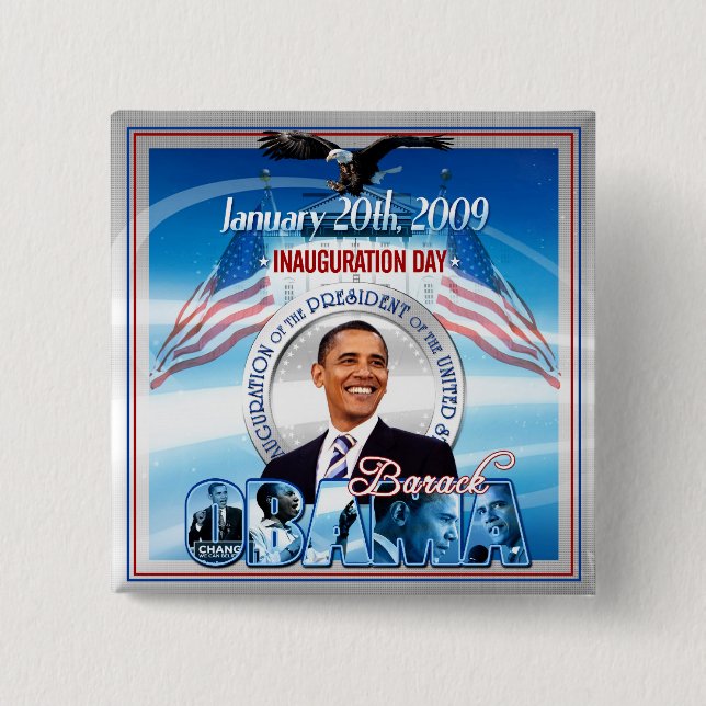 Badge Carré 5 Cm Inauguration de Barack Obama (Devant)