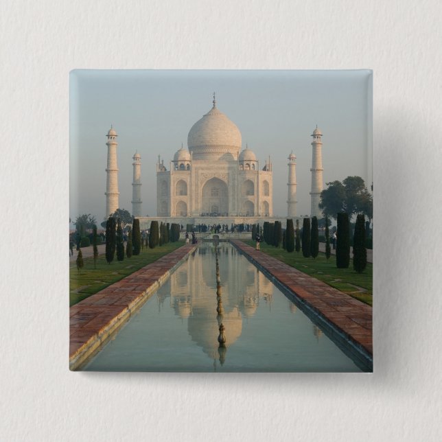 Badge Carré 5 Cm INDE, Uttar Pradesh, Agra : Taj Mahal, matin (Devant)