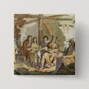 Badge Carré 5 Cm Indiens commerçant avec de la La Perouse au Canad